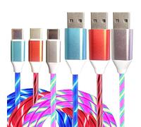 3 Pack Led USB C Charging Cable Light Up Type C Charger LED Light Up Fast USB-C to USB-A Charge Cord Compatible with Samsung Galaxy S23 S22 S21 S10 S9 Plus Note 20 10 Pixel(6.6FT,Blue&Colourful&Red)