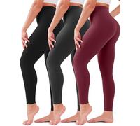 3 Pack Leggings for Women High Waisted No See-Through Tummy Control Soft Yoga Pants Womens Workout Athletic Running Leggings, Black/Grey/Burgundy, Large-X-Large