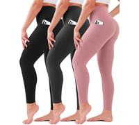 3 Pack Leggings for Women High Waisted No See-Through Tummy Control Soft Yoga Pants Womens Workout Athletic Running Leggings, Black/Grey/Pink, Large-X-Large