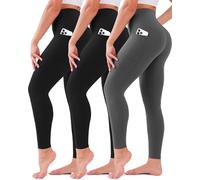 3 Pack Leggings for Women High Waisted No See-Through Tummy Control Soft Yoga Pants Womens Workout Athletic Running Leggings, Black/Black/Grey, Small / Medium