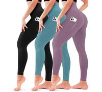 3 Pack Leggings for Women-No See-Through High Waisted Tummy Control Yoga Pants Workout Running Legging, Pocket-black/Blue/Purple, Large-X-Large
