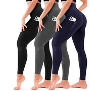 3 Pack Leggings for Women-No See-Through High Waisted Tummy Control Yoga Pants Workout Running Legging, 10-black/Grey/Navy(pocket), XXL