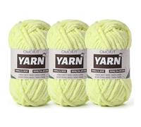 3 Pack Lemon Yellow Fluffy Chunky Chenille Crochet Yarn, Baby Yarn for Crocheting Soft Blanket, Bulky Velvet Yarn (100g/54.8yd Each), Plush Amigurumi Yarn for Knitting Crafts, Scarves, Puzzle
