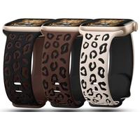 3 Pack Leopard Engraved Bands Compatible with Apple Watch Band 41mm 40mm 38mm Women, Soft Silicone Cheetah Embossed Sport Strap for iWatch Series 10 9 8 7 6 5 4 3 2 1 Ultra.BK-CFBK-SLBK
