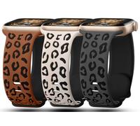 3 Pack Leopard Engraved Bands Compatible with Apple Watch Band 41mm 40mm 38mm Women, Soft Silicone Cheetah Embossed Sport Strap for iWatch Series 10 9 8 7 6 5 4 3 2 1 Ultra.DG-BR-SLBK