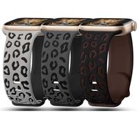 3 Pack Leopard Engraved Bands Compatible with Apple Watch Band 41mm 40mm 38mm Women, Soft Silicone Cheetah Embossed Sport Strap for iWatch Series 10 9 8 7 6 5 4 3 2 1 Ultra.CF-DG-GRBK