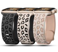 3 Pack Leopard Engraved Bands Compatible with Apple Watch Band 42mm 44mm 45mm 46mm 49mm Women, Soft Silicone Cheetah Embossed Sport Strap for iWatch Series 10 9 8 7 6 5 4 3 2 1 Ultra.MT-SL-SLMT
