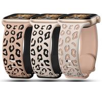 3 Pack Leopard Engraved Straps Compatible with Apple Watch Band 41mm 40mm 38mm 49mm 45mm 44mm 42mm Women, Soft Silicone Cheetah Embossed Sport Band for iWatch Bands Series 9 8 7 6 5 4 3 2, 44/45/46/49