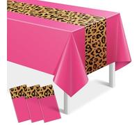 3 Pack Leopard Print Tablecloth Decorations, Safari Animal Cheetah Plastic Table Cloth Hot Pink Leopard Runner Disposable Rectangle Table Cover for Baby Shower Birthday Party Supplies, 54x108 Inch