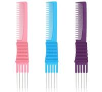 3 Pack Lift Teasing Combs with Metal Prong Salon Teasing Back Combs Hair Styling Comb Lifting Fluffing Comb with Metal Pick Hair Picks for Women