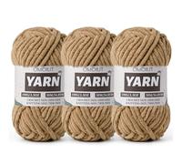 3 Pack Light Coffee Fluffy Chunky Chenille Crochet Yarn, Baby Yarn for Crocheting Soft Blanket, Bulky Velvet Yarn (100g/54.8yds Each), Plush Amigurumi Yarn for Knitting Crafts, Scarves, Puzzle