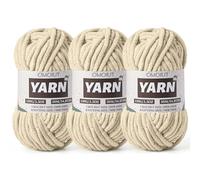 3 Pack Light Khaki Fluffy Chunky Chenille Crochet Yarn, Baby Yarn for Crocheting Soft Blanket, Bulky Velvet Yarn (100g/54.8yds Each), Plush Amigurumi Yarn for Knitting Crafts, Scarves, Puzzle