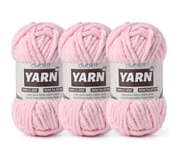 3 Pack Light Pink Fluffy Chunky Chenille Crochet Yarn, Baby Yarn for Crocheting Soft Blanket, Bulky Velvet Yarn (100g/54.8yds Each), Plush Amigurumi Yarn for Knitting Crafts, Scarves, Puzzle