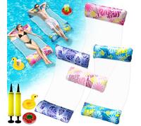 3 Pack Lilo Pool Inflatables, Swimming Floats Water Hammock Pool Toys for Adults, 2 Air Pumps, Cool Mesh, 4 in 1 Relaxing Pool Lounger Chair Seat Mattress for Beach Summer Holiday