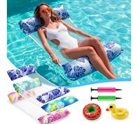 3 Pack Lilo Pool Inflatables with 2 Pumps and 2 Drink Holders, Inflatable Pool Toys for Adults Swimming Pool Floats Hammock with Net Buttom Water Floating Chair Lounger Floaties Seat for Beach Lake