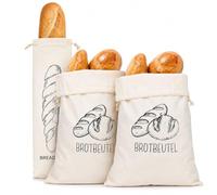 3 Pack Linen Bread Bags - 2x 40x30cm Black Loaf Bags + 1x Baguette Storage Bag, Reusable Drawstring Bags for Homemade Sourdough, Keeping Bread Fresh Longer