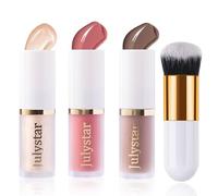 3 Pack Liquid Contour & Highlighter & Blush with Brush, Liquid Contour Bronzer Blush Stick Beauty Wand for Cheeks Eyes Lips Face, Long Lasting Waterproof Highlighter for All Skin Type (Set A)