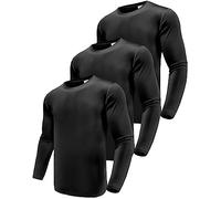 3 Pack Long Sleeve Tee Shirts for Men, Dry Fit Moisture Wicking Long Sleeve Shirts, Athletic Workout Shirts for Running Black-3P07-L