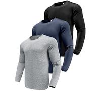 3 Pack Long Sleeve Tee Shirts for Men Dry Fit Moisture Wicking Long Sleeve Shirts Sun Protection Workout Shirts for Running Black/Navy/HGrey-3P03-2XL