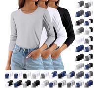 3 Pack Long Sleeve Tops Women Thermal Base Layers thermal tops womens underwear Slim Fit Warm Crew Neck Jumper Lightweight & Easy Care Shirts Ladies Soft Stretch fitted Pullover Top for Winter Spring