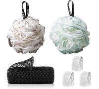 3 Pack Loofah Sponge, Mesh Shower Puff & Body Scrubber Set - Exfoliating Bath Sponges for Adults, Soft Shower Sponges with Textured Net for Luxurious Lather (Includes African Net Sponge)