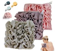 3-Pack Loofah Washcloth Set with Soap Pouch Exfoliating Bath Sponge with Drawstring Dual-Sided for Deepth Cleansing & Smooth Skin (3 Colors)