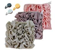 3 Pack Loofah Washcloth Set with Soap Pouch Exfoliating Bath Sponge with Drawstring Dual-Sided for Deepth Cleansing and Smooth Skin (3 Colors)