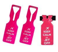 3 Pack Luggage Tags (25+ Designs) Suitcase Labels Men Women Boys Girls Name Tag - NO Strings Secure Loop - Social Media Address ID Card Travel Hand Bag Backpack Rucksack (3X Keep Calm Pink Tags)