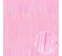 3 Pack Macaron Pink Foil Fringe Curtains Backdrop, 1x2m Metallic Streamers Tinsel Curtains Background for Photo Booth, Birthday, Christmas, Halloween, New Year Party Decorations (3pcs, 1x2m)