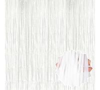 3 Pack Macaron White Foil Fringe Curtains Backdrop, 1x2m Streamers Tinsel Curtains Background for Photo Booth, Birthday, Christmas, Halloween, New Year Party Decorations (3pcs, 1x2m)