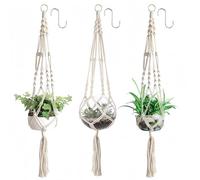 3 Pack Macrame Plant Hanger Indoor Outdoor with 3 Hooks, 105cm Woven Boho Tassels Plant Holder Hanging Basket for Potted Flower Pot, Deck Ceiling balcony Wall Home Decoration, Silver Ring