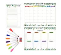 3 Pack Magnetic Dry Erase Calendar, Magnetic Whiteboard Calendar for Fridge, Writable Monthly Weekly Planner with Markers and Dry Wipe Eraser, Multipurpose Family Schedule Organiser