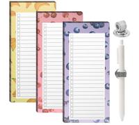 3 Pack Magnetic Shopping List Pad for Fridge, With Pen and Loop 150 Sheets Total, Magnetic Notepad for Fridge, Cute Fruit Design for Refrigerator Filing Cabinet Office Locker Grocery Notepad 8.2x3.5in