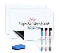 3 Pack Magnetic Whiteboard Paper for Fridge or Wall,30 x 20 cm, DIY Magnetic Dry Erase Sheets,A4 Whiteboard Film with 3 Markers & Erase for Home Office School Memo