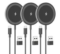 3-Pack Magnetic Wireless Charger Pad: 15W Fast Mag-Safe Qi Charging Pad for Apple - iPhone 16 16e 15 14 13 12 Series - AirPods 4 3 2 Pro - Home Office Travel (Black)