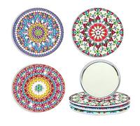 3 Pack Mandala Pattern DIY Diamond Painting Makeup Mirror Kit, Ultra-Thin Mini Pocket Mirror with Sparkling Gems, Elegant Art Craft Gift for Women and Teens