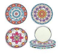 3 Pack Mandala Pattern DIY Diamond Painting Makeup Mirror Kit, Ultra-Thin Mini Pocket Mirror with Sparkling Gems, Elegant Art Craft Gift for Women and Teens