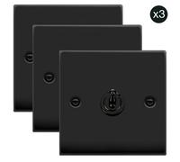 3 Pack - Matt Black 1 Gang 2 Way 10Ax Toggle Light Switch - Se Home