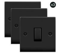 3 Pack - Matt Black 10A 1 Gang 2 Way Ingot Light Switch - Black Trim - Se Home