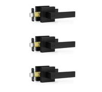 3 Pack Matte Black Door Handles, Keyless Interior Knobs, Privacy Lever Locksets for Bedroom Bathroom