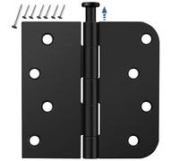 3 Pack Matte Black Door Hinges 4 Inch, Exterior Door Hinges with 5/8" Radius & Square Corners, Removable Pin, Perfect for Heavy-Duty Front & Back Door, Anti-Rust & No Squeaks