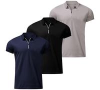 3 Pack Men Polo Shirts Short Sleeve Quarter Zip Shirt 1/4 Zipper Collar Golf Tops Summer Casual Blouses Slim Fit Tees Camisas Polo para Hombre(Khaki+Black+Navy, S)