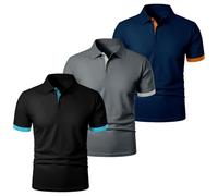 3 Pack Men Polo Shirts Short Sleeve Quarter Zip Shirt 1/4 Zipper Collar Golf Tops Summer Casual Blouses Slim Fit Tees Playeras Tipo Polo para Hombre(Z01-Blue+Grey+Black, XXL)