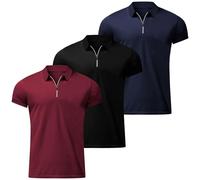 3 Pack Men Polo Shirts Short Sleeve Quarter Zip Shirt 1/4 Zipper Collar Golf Tops Summer Casual Blouses Slim Fit Tees Polo Hombre(Navy+Black+Red, XL)