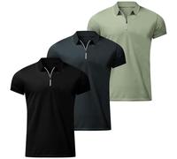 3 Pack Men Polo Shirts Short Sleeve Quarter Zip Shirt 1/4 Zipper Collar Golf Tops Summer Casual Blouses Slim Fit Tees Camisas Polo para Hombres(Green+Navy+Black, L)