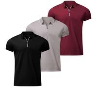3 Pack Men Polo Shirts Short Sleeve Quarter Zip Shirt 1/4 Zipper Collar Golf Tops Summer Casual Blouses Slim Fit Tees Camisa Polo Hombre(Red+Khaki+Black, XL)