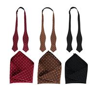 3 Pack Men Self Bow Tie Pocket Square/ Handkerchief Set For Formal Tuxedo For Wedding/ Business/ Christmas Party SB1 (Red, brown, black)