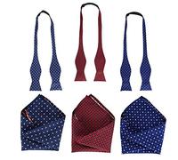 3 Pack Men Self Bow Tie Pocket Square/ Handkerchief Set For Formal Tuxedo For Wedding/ Business/ Christmas Party SB1 (Navy blue, wine red)