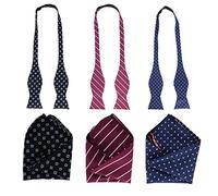 3 Pack Men Self Bow Tie Pocket Square/ Handkerchief Set For Formal Tuxedo For Wedding/ Business/ Christmas Party SB1 (Black, Red, Navy)