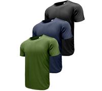 3 Pack Men T Shirts, Breathable Running Shirts Cool Dry Sport Tops, Short Sleeve Gym Tops Athletic Shirts for Men Black/Navy/Green-3P14-2XL